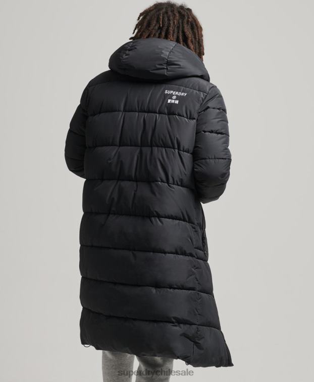 hombres Superdry negro abrigo largo con capucha y logo 2R68Z4481