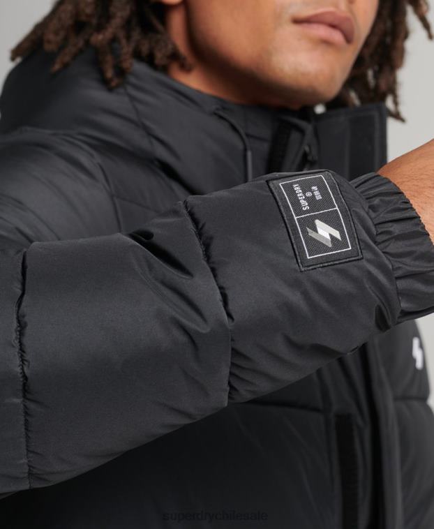 hombres Superdry negro abrigo largo con capucha y logo 2R68Z4481