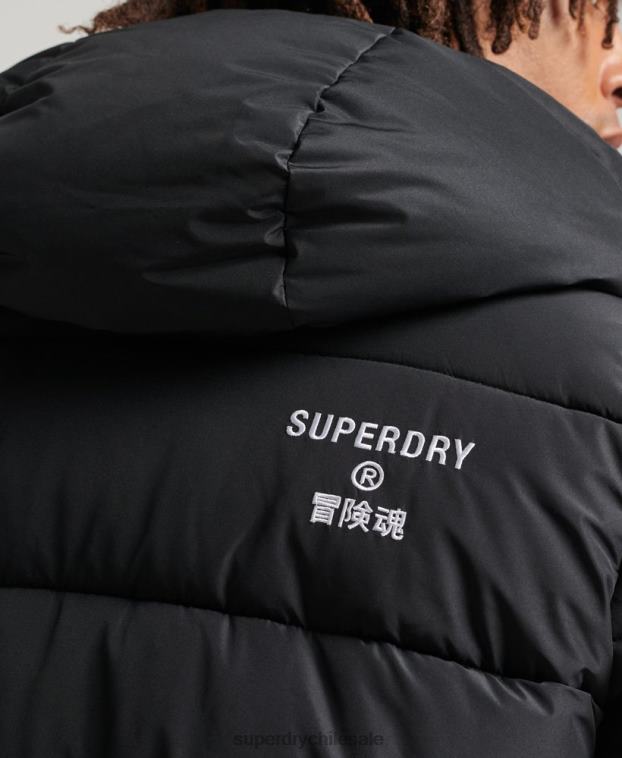 hombres Superdry negro abrigo largo con capucha y logo 2R68Z4481