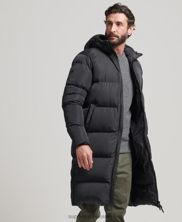 hombres Superdry negro abrigo largo de edredón 2R68Z1123