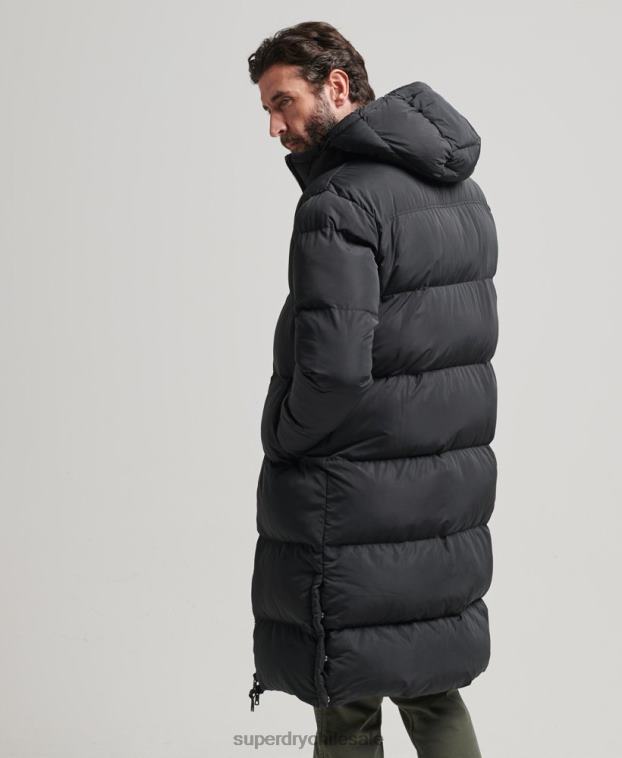 hombres Superdry negro abrigo largo de edredón 2R68Z1123