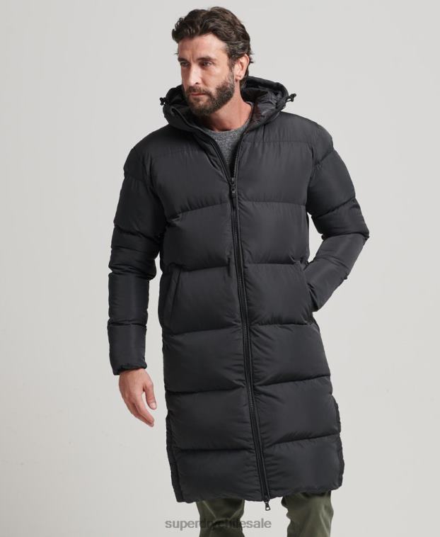 hombres Superdry negro abrigo largo de edredón 2R68Z1123