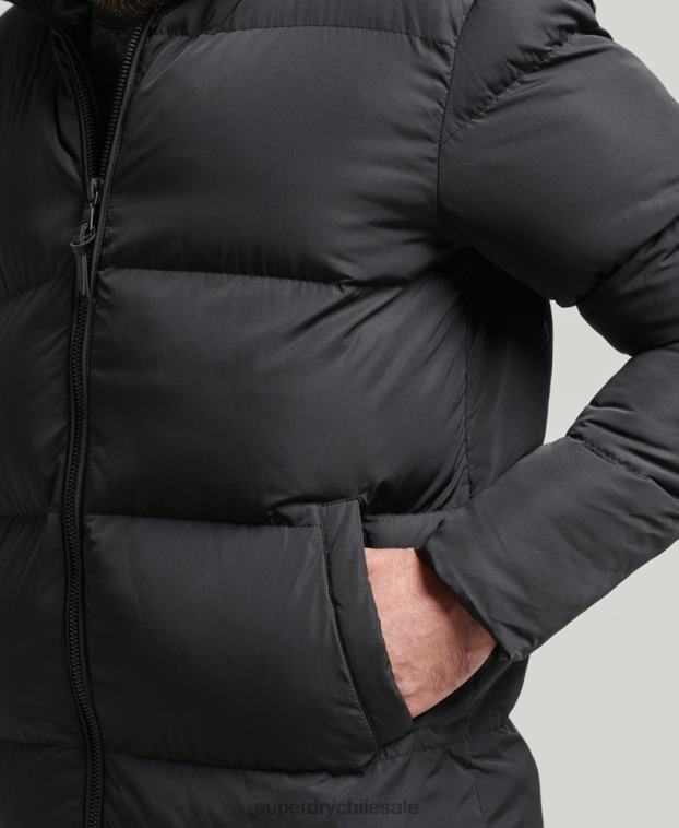 hombres Superdry negro abrigo largo de edredón 2R68Z1123