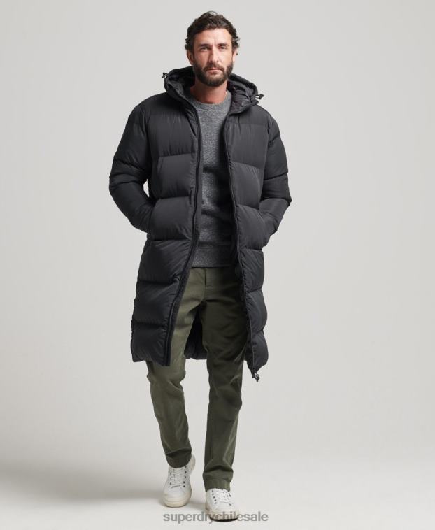 hombres Superdry negro abrigo largo de edredón 2R68Z1123