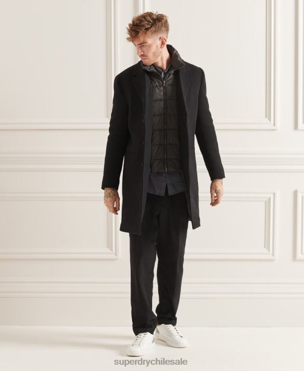 hombres Superdry negro abrigo studios acolchado de lana 2R68Z1165