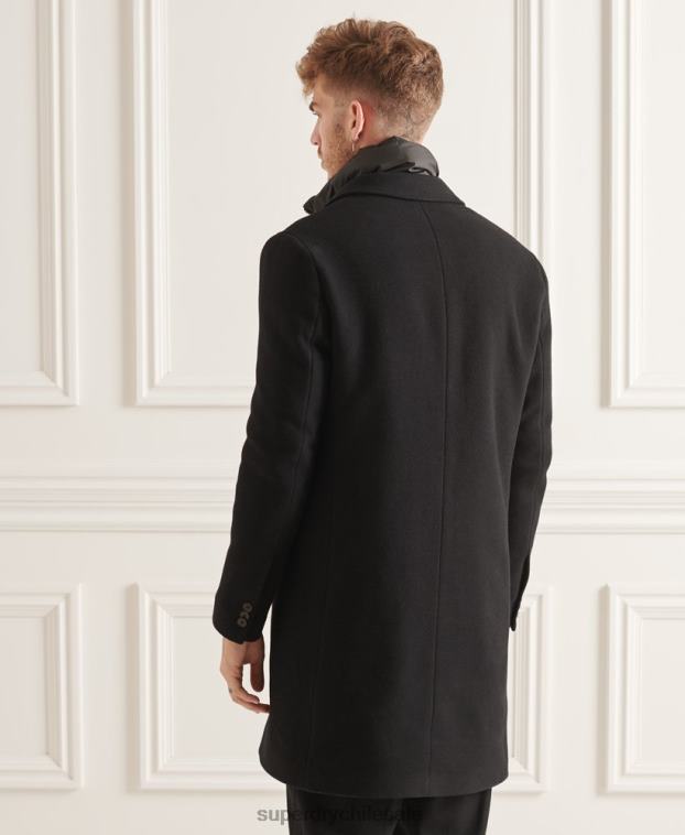 hombres Superdry negro abrigo studios acolchado de lana 2R68Z1165