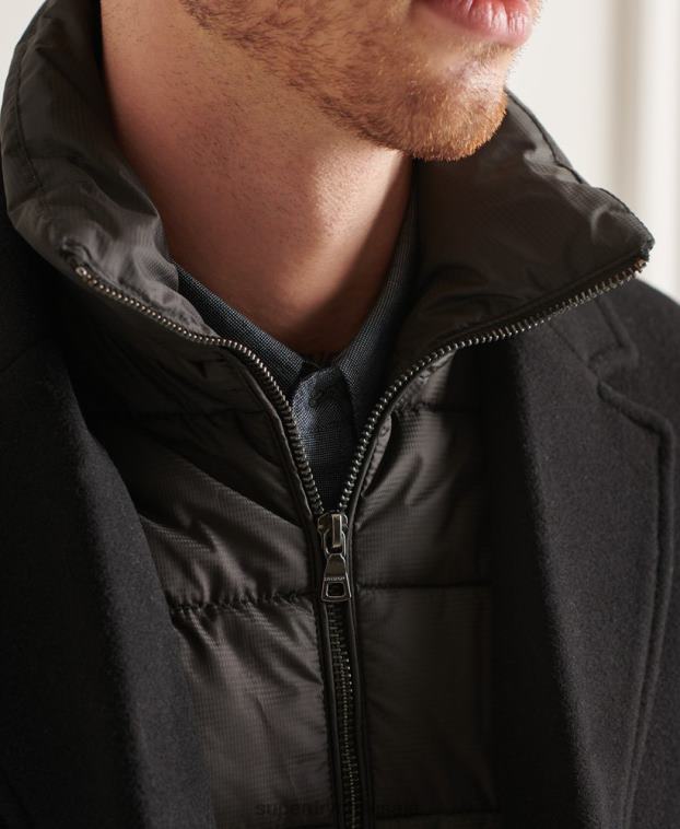 hombres Superdry negro abrigo studios acolchado de lana 2R68Z1165