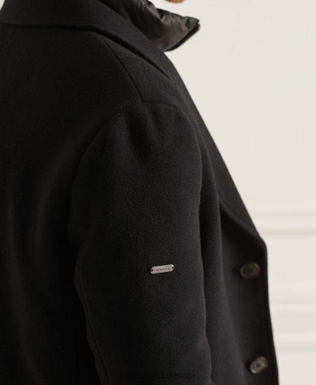 hombres Superdry negro abrigo studios acolchado de lana 2R68Z1165