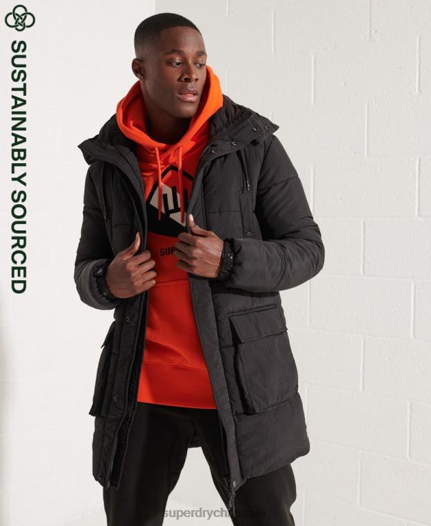 hombres Superdry negro parka capitonada expedición 2R68Z4512