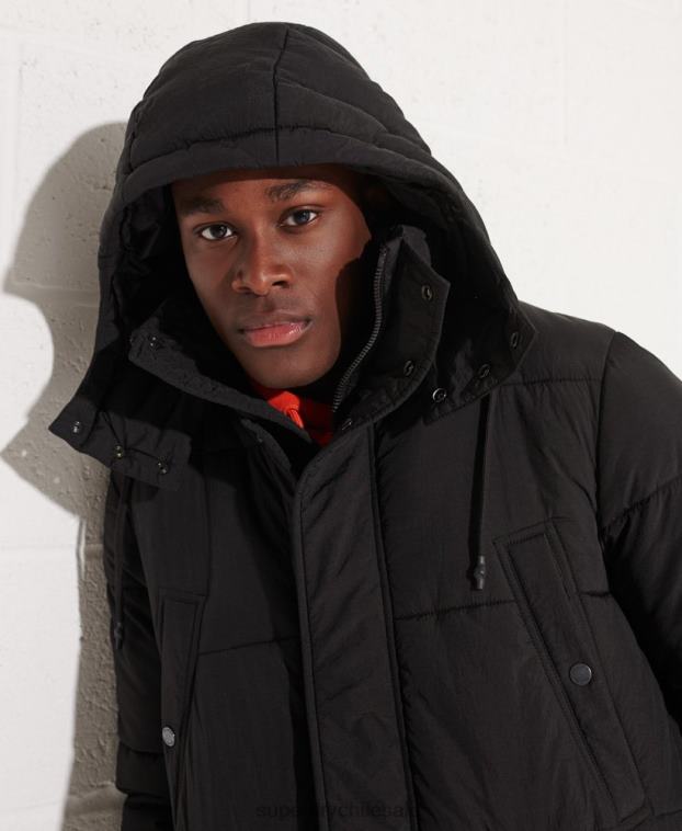 hombres Superdry negro parka capitonada expedición 2R68Z4512