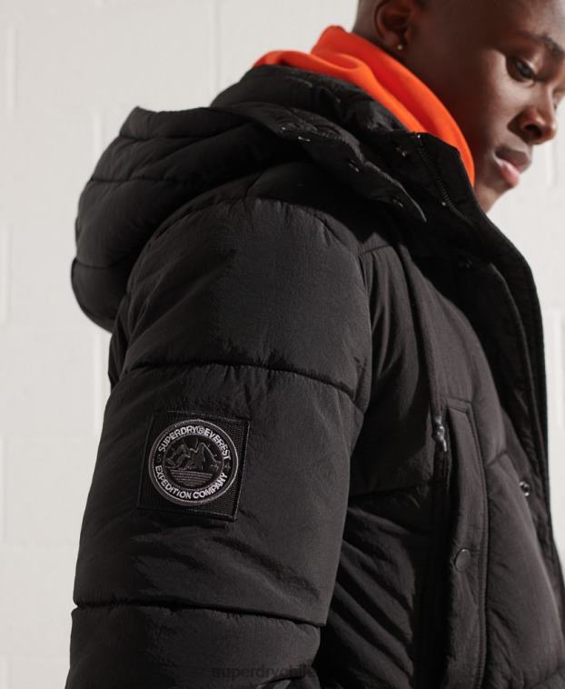 hombres Superdry negro parka capitonada expedición 2R68Z4512