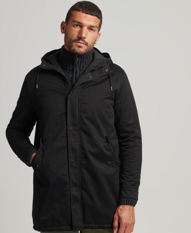 hombres Superdry negro parka con cola de pez 2R68Z4472