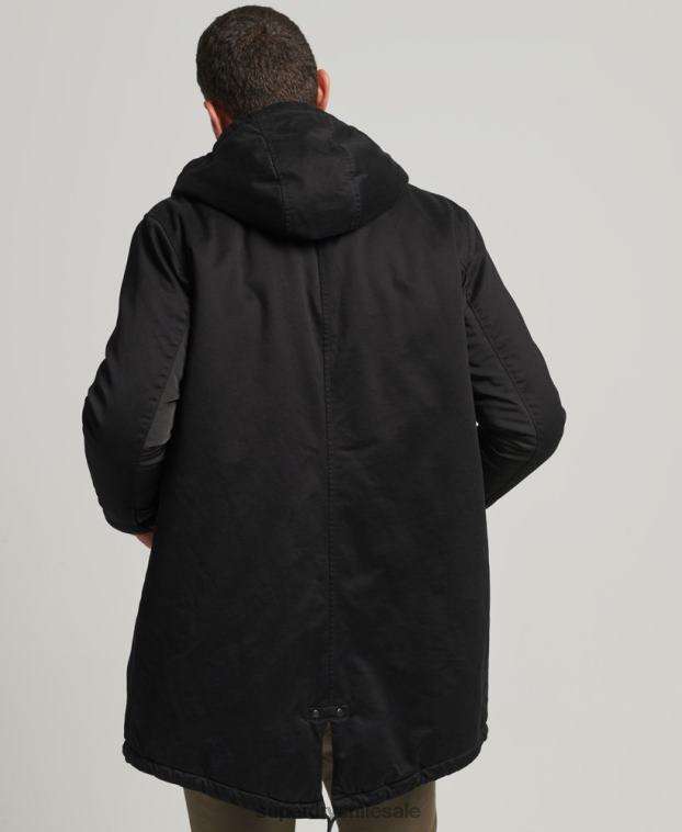 hombres Superdry negro parka con cola de pez 2R68Z4472