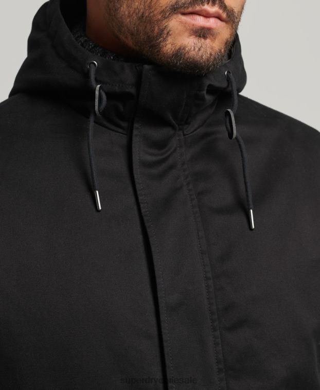 hombres Superdry negro parka con cola de pez 2R68Z4472