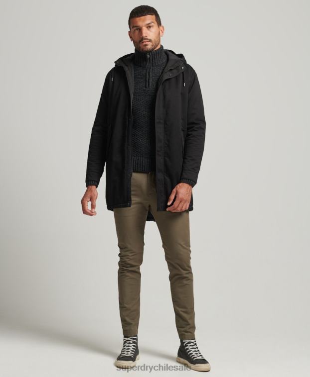 hombres Superdry negro parka con cola de pez 2R68Z4472