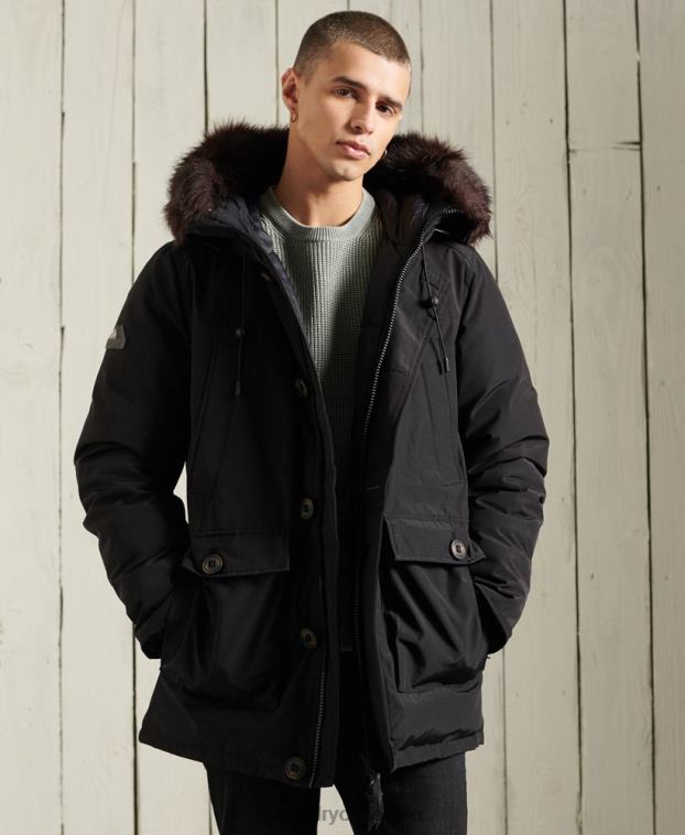 hombres Superdry negro parka de plumón de rookie 2R68Z4734