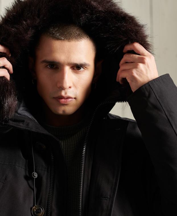 hombres Superdry negro parka de plumón de rookie 2R68Z4734
