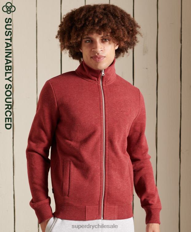 hombres Superdry rojo top deportivo de algodón orgánico con cremallera y logo vintage 2R68Z5168