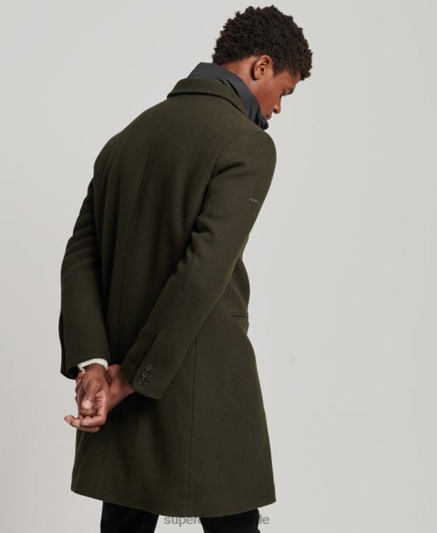 hombres Superdry verde abrigo de lana con forro removible 2R68Z1043