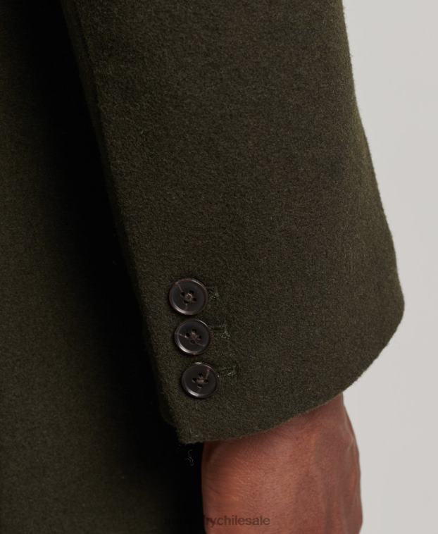hombres Superdry verde abrigo de lana con forro removible 2R68Z1043