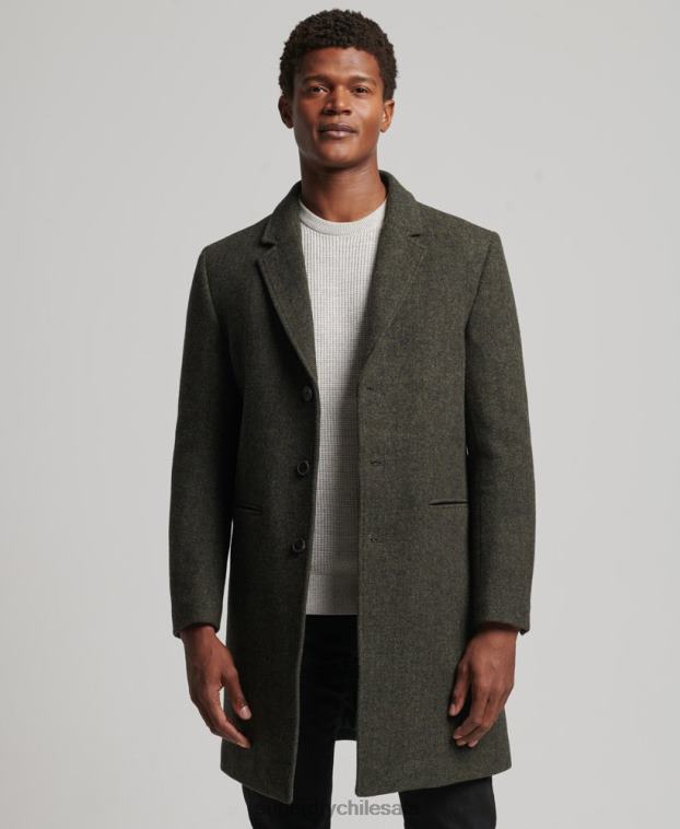 hombres Superdry verde abrigo de lana con forro removible 2R68Z1113