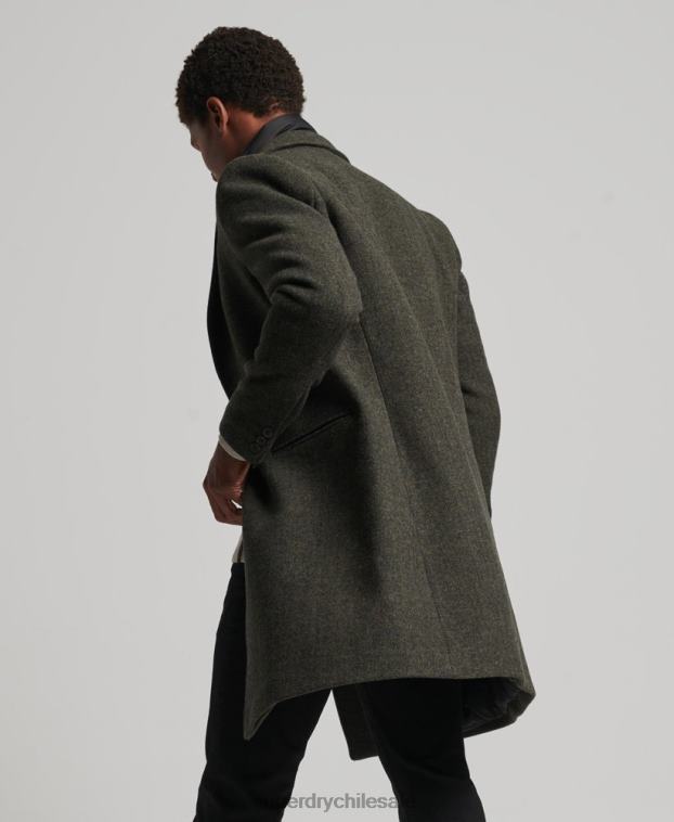 hombres Superdry verde abrigo de lana con forro removible 2R68Z1113