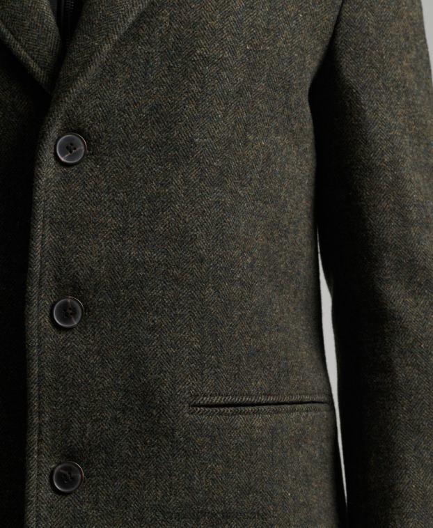 hombres Superdry verde abrigo de lana con forro removible 2R68Z1113