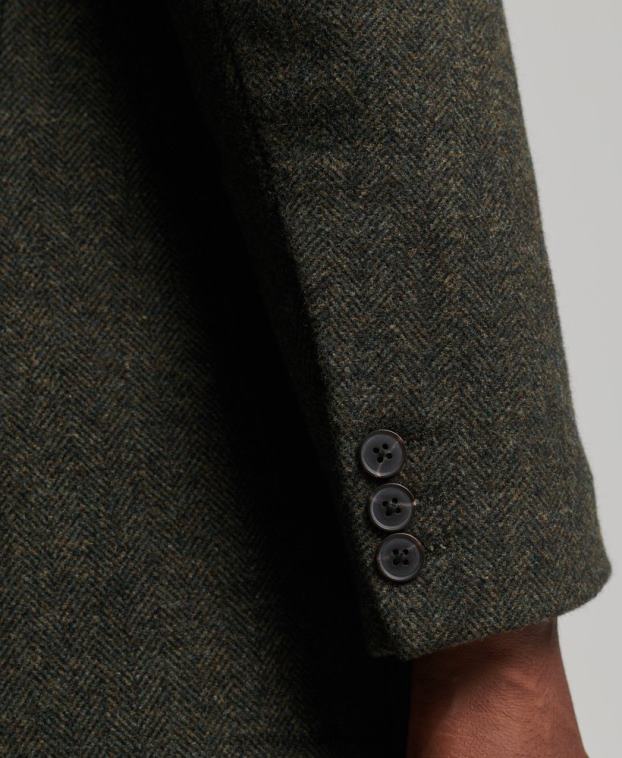 hombres Superdry verde abrigo de lana con forro removible 2R68Z1113
