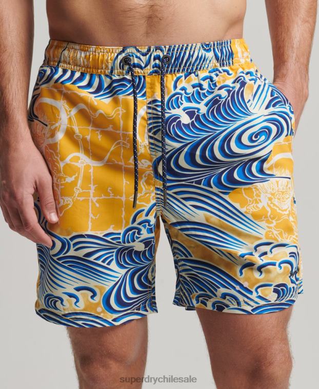hombres Superdry amarillo shorts de baño hawaianos reciclados 2R68Z398