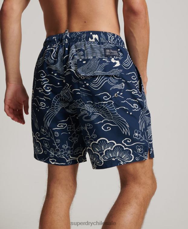 hombres Superdry azul oscuro shorts de baño hawaianos reciclados 2R68Z400