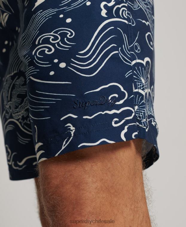 hombres Superdry azul oscuro shorts de baño hawaianos reciclados 2R68Z400