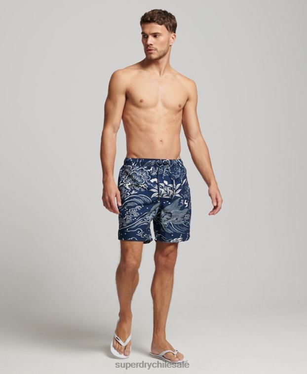 hombres Superdry azul oscuro shorts de baño hawaianos reciclados 2R68Z400
