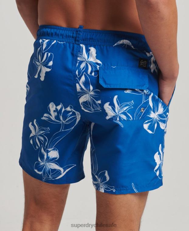 hombres Superdry azul shorts de baño hawaianos reciclados 2R68Z390