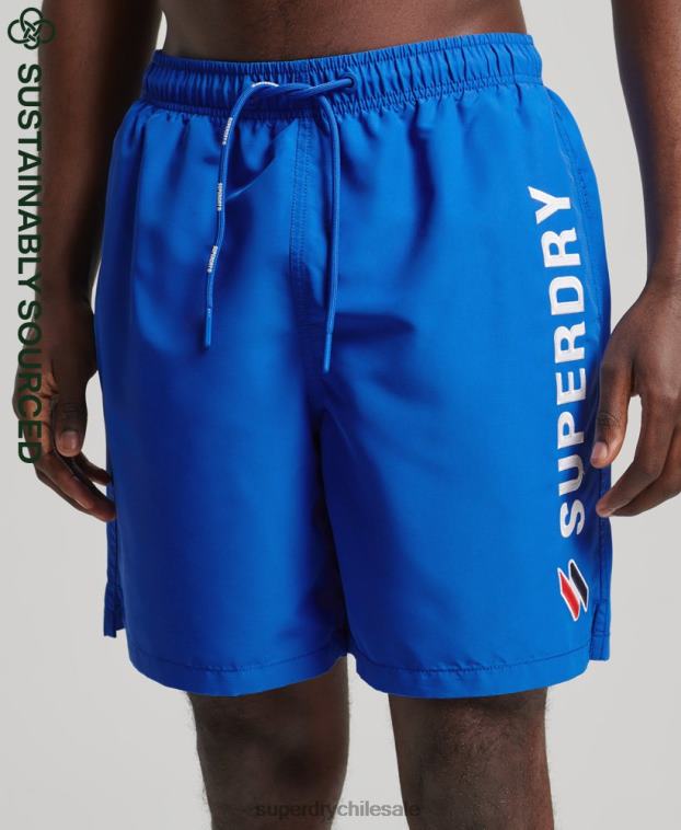hombres Superdry azul shorts de baño reciclados de 19 pulgadas con apliques 2R68Z433