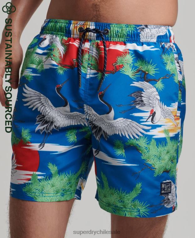 hombres Superdry azul shorts de baño reciclados hawaianos vintage 2R68Z425