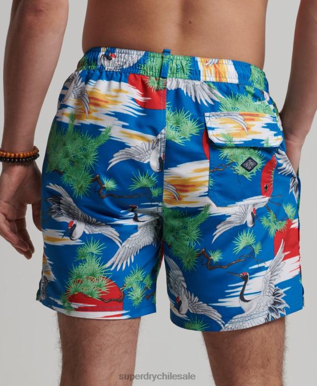 hombres Superdry azul shorts de baño reciclados hawaianos vintage 2R68Z425