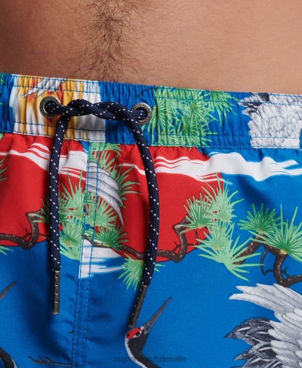 hombres Superdry azul shorts de baño reciclados hawaianos vintage 2R68Z425
