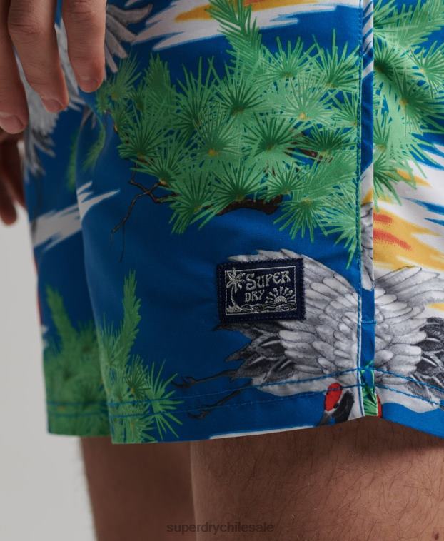 hombres Superdry azul shorts de baño reciclados hawaianos vintage 2R68Z425