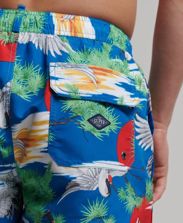 hombres Superdry azul shorts de baño reciclados hawaianos vintage 2R68Z425