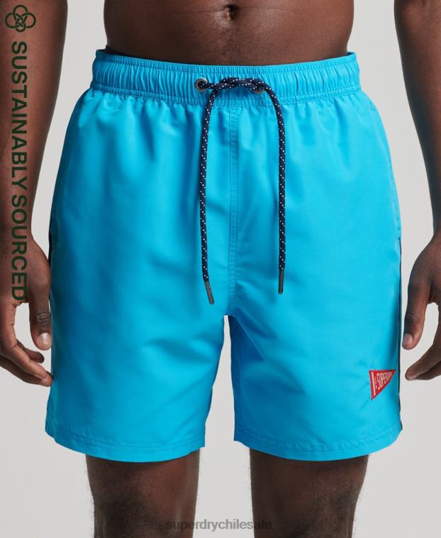 hombres Superdry azul shorts de baño vintage reciclados universitarios 2R68Z419