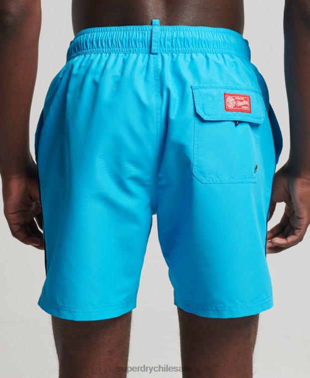 hombres Superdry azul shorts de baño vintage reciclados universitarios 2R68Z419