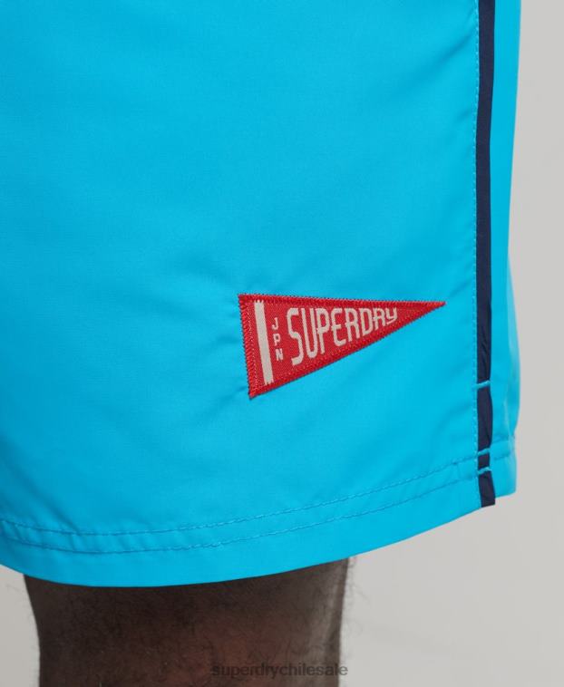 hombres Superdry azul shorts de baño vintage reciclados universitarios 2R68Z419