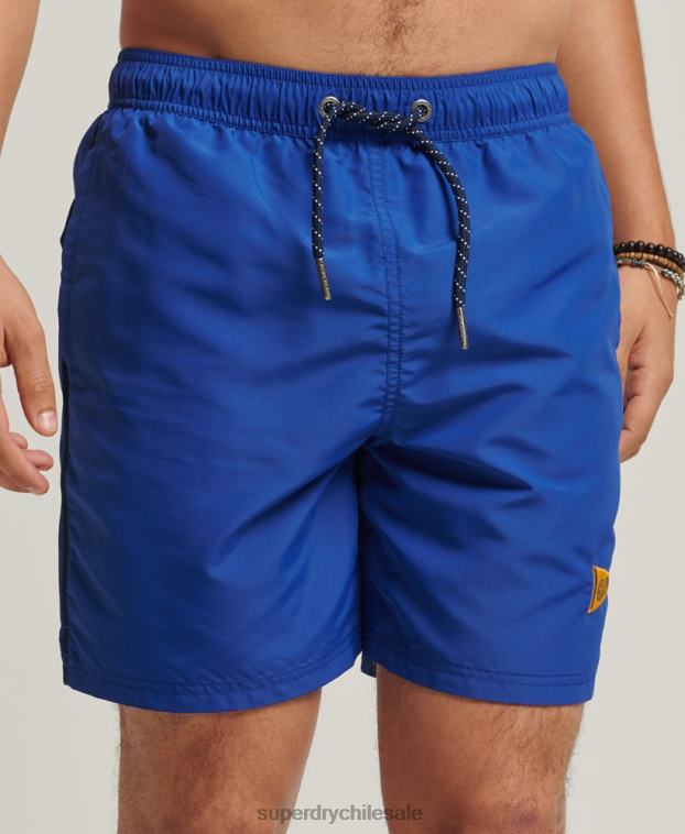 hombres Superdry azul shorts de baño vintage reciclados universitarios 2R68Z426