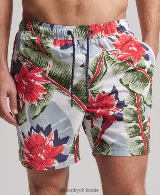 hombres Superdry blanco shorts de baño hawaianos reciclados 2R68Z395