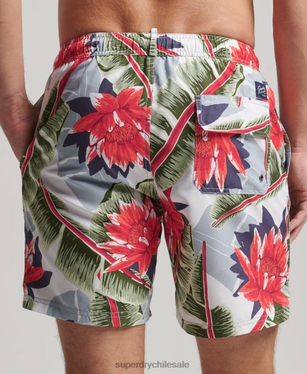 hombres Superdry blanco shorts de baño hawaianos reciclados 2R68Z395