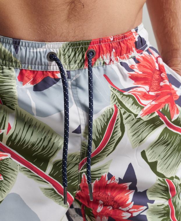 hombres Superdry blanco shorts de baño hawaianos reciclados 2R68Z395