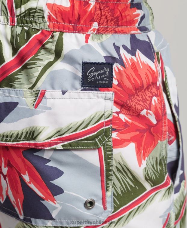 hombres Superdry blanco shorts de baño hawaianos reciclados 2R68Z395