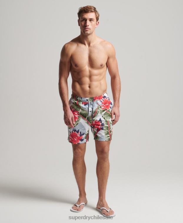 hombres Superdry blanco shorts de baño hawaianos reciclados 2R68Z395