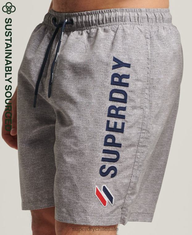 hombres Superdry gris claro shorts de baño reciclados de 19 pulgadas con apliques 2R68Z428