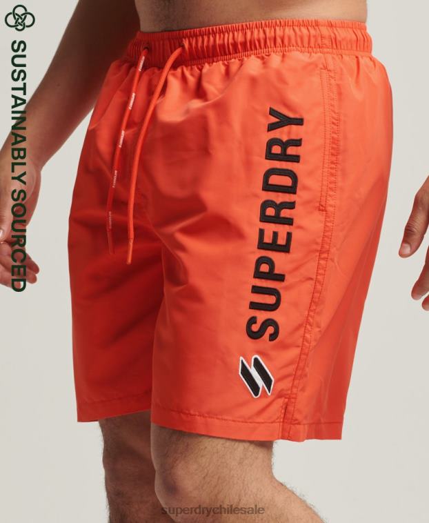 hombres Superdry naranja shorts de baño reciclados de 19 pulgadas con apliques 2R68Z430